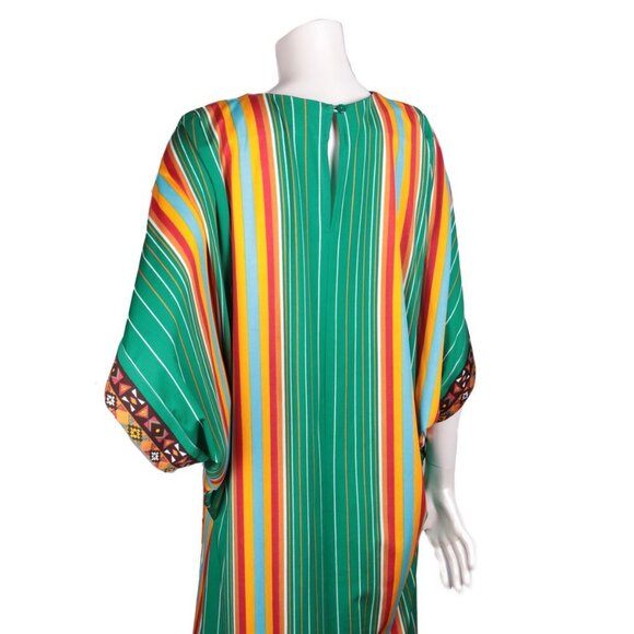 Vintage Gottex Maxi Caftan Dress Boho Kimono Hippie Stripe Green Yellow Red 70s - Picture 3 of 11